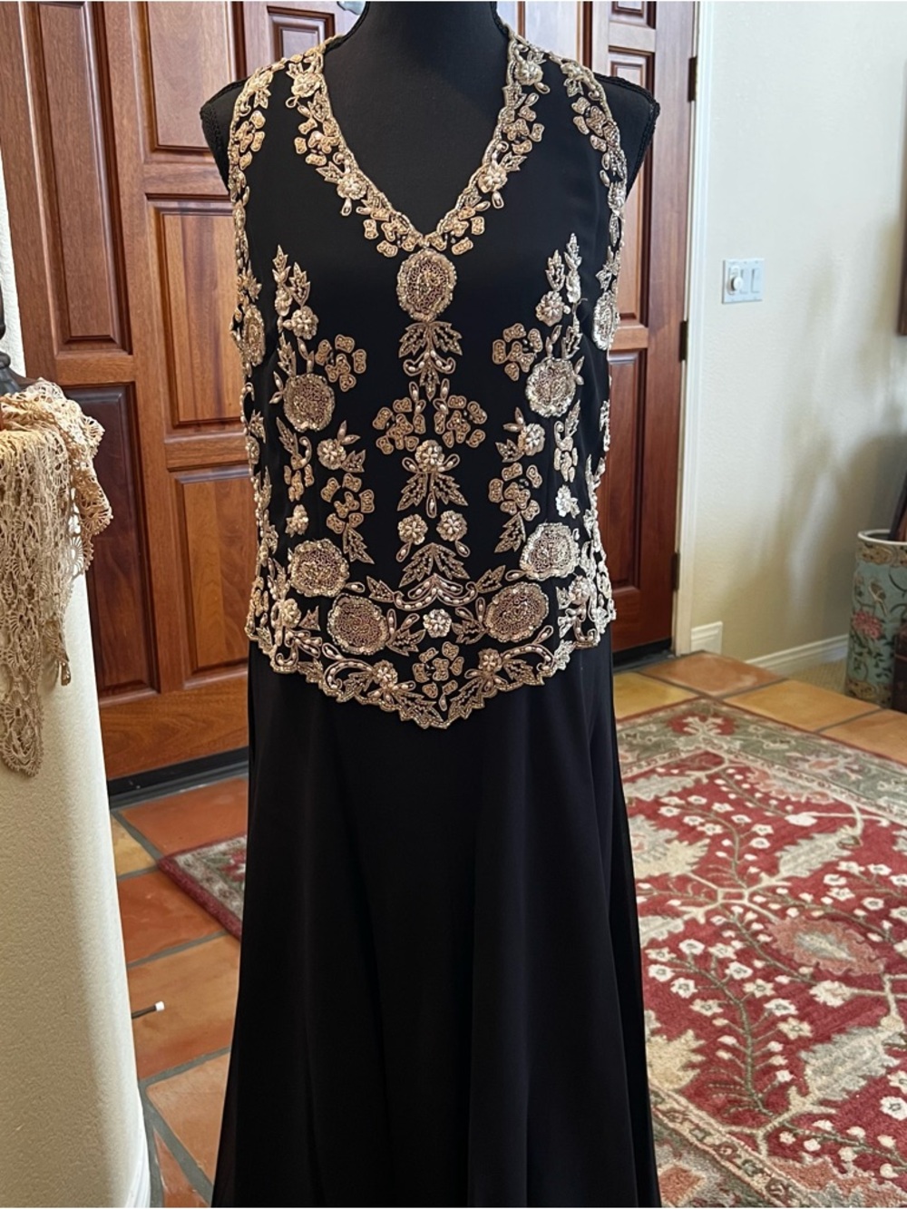 JKara Black Beaded Sleeveless Evening Gown Size 12 - Picture 3 of 13